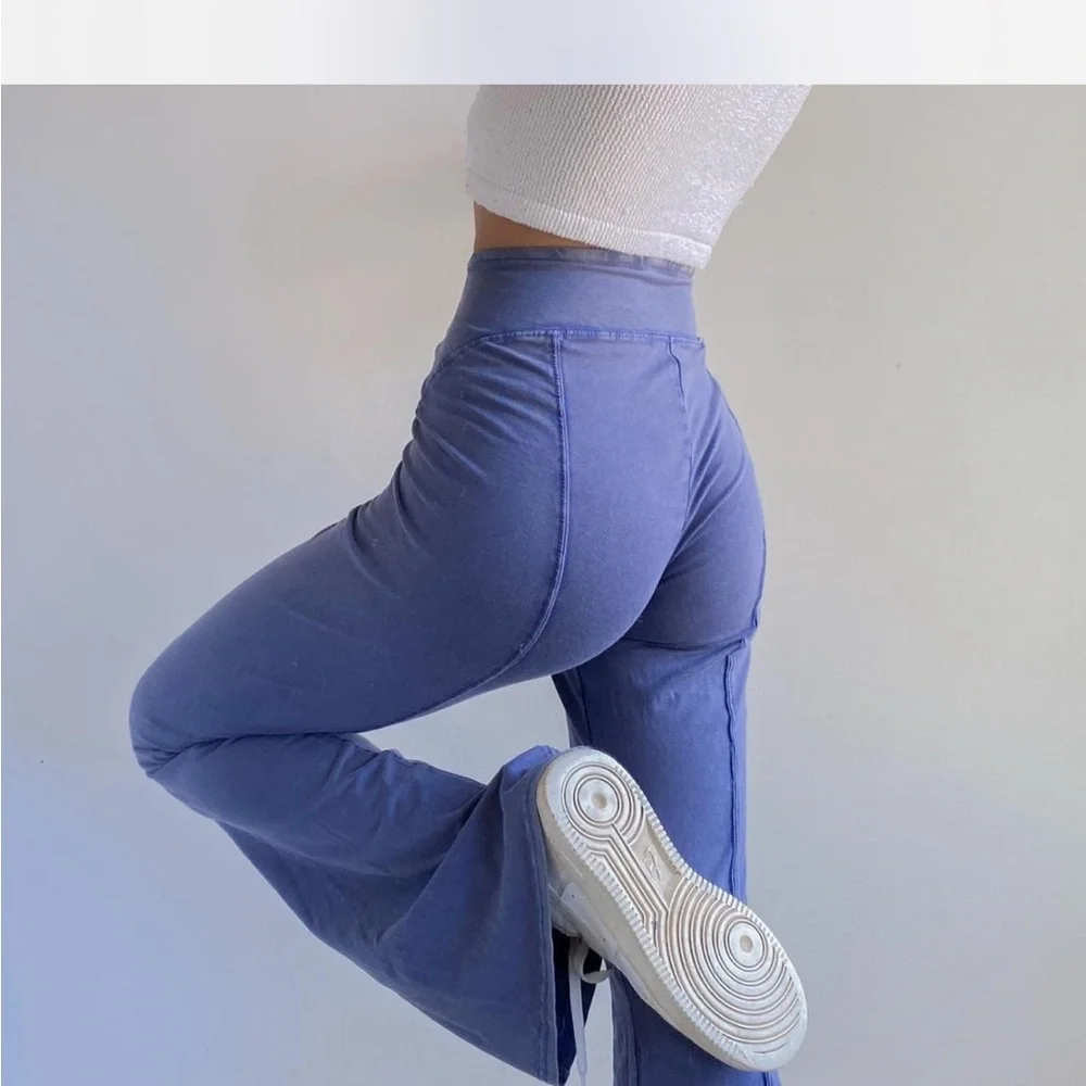 Out From Under UO Aria High Rise Lavender Blue Washed Flare Pull On Groovy Pants